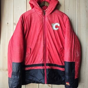 Vintage Mighty Mac Sports NHL Calgary Flames Hockey Winter Coat Mens DAMAGED